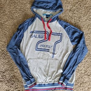 Mens Bauer Hockey Lightweight Hoodie. Vintage look. Small. Gray and Blue.